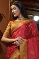 tissage marron sari du sud de l'inde en satin et soie