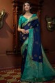tissage satin et soie sari du sud de l'inde en bleu marine