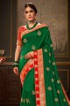 zari vert, sari de soie brodé