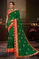 zari vert, sari de soie brodé