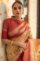 tissage de sari de soie crème avec chemisier