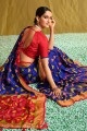 sari sud-indien imprimé en laiton bleu royal
