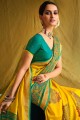 brasso imprimé jaune sud indien sari