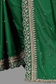 saris vert brodé, bordure de dentelle, pierre avec soie moti