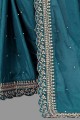 brodé, bordure en dentelle, pierre avec moti sari en soie bleu sarcelle