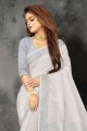 dentelle blanc cassé bordure lin sari