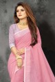 lace border linen sari in light pink