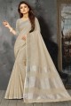 saris beige avec bordure en dentelle