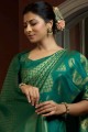 sari bleu sarcelle avec soie d'art de tissage