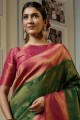 tissage art sari en soie vert perroquet avec chemisier
