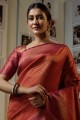sari de soie d'art en rouge avec tissage