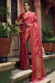 saris rose en soie d’art avec tissage