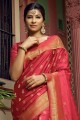 sari en soie art rouge avec tissage
