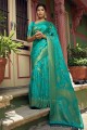 sari turquoise avec soie d'art de tissage
