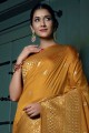 zari, sari de moutarde de soie d'art de tissage avec le chemisier
