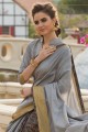dentelle grise, impression numérique sari en soie d’art