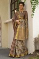saris marron en soie d’art en dentelle, impression numérique