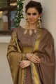 saris marron en soie d’art en dentelle, impression numérique