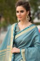 dentelle, impression numérique sari en soie d'art bleu