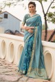 dentelle, impression numérique sari en soie d'art bleu