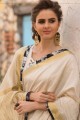 dentelle, sari à impression numérique en soie d'art crème