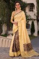 sari en soie d'art jaune avec dentelle, impression numérique