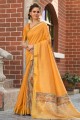 bordure en dentelle, sari à impression numérique en soie d'art orange