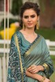 sari en soie d'art avec bordure en dentelle, impression numérique en vert