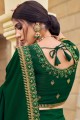 saris vert avec resham, zari, soie brodée