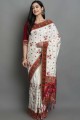 brodé, pierre avec moti satin et soie sari blanc avec chemisier