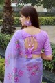 sari en soie et organza avec imprimé en lavande