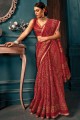 saris de coton rouge avec imprimé, tissage