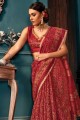 saris de coton rouge avec imprimé, tissage