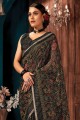 saris noir imprimé, tissage de coton