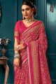 sari en coton imprimé et tissé en rose avec chemisier