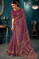 sari violet en coton imprimé, tissage