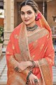 saris de coton orange avec tissage