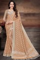 Printed,lace border Linen Saree in Mustard  with Blouse