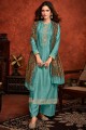 costume eid palazzo en soie bleue avec impression numérique