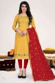 salwar kameez en coton jaune brodé