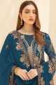 costume pakistanais bleu sarcelle en fausse georgette avec broderies