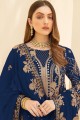 costume pakistanais bleu en fausse georgette brodée