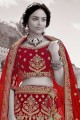 choli lehenga mariée rouge en velours avec pierre avec moti