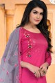 salwar kameez en coton brodé rose