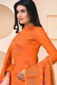 salwar kameez tissage orange en jacquard banarsi