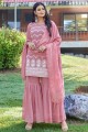 costume eid sharara rose en fausse georgette avec broderies