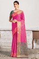 sari rose zari en soie avec chemisier