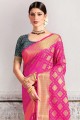 sari de soie rose avec zari