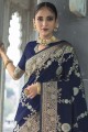 sari banarasi bleu en soie banarasi avec tissage