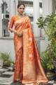 banarasi soie banarasi sari avec tissage en orange